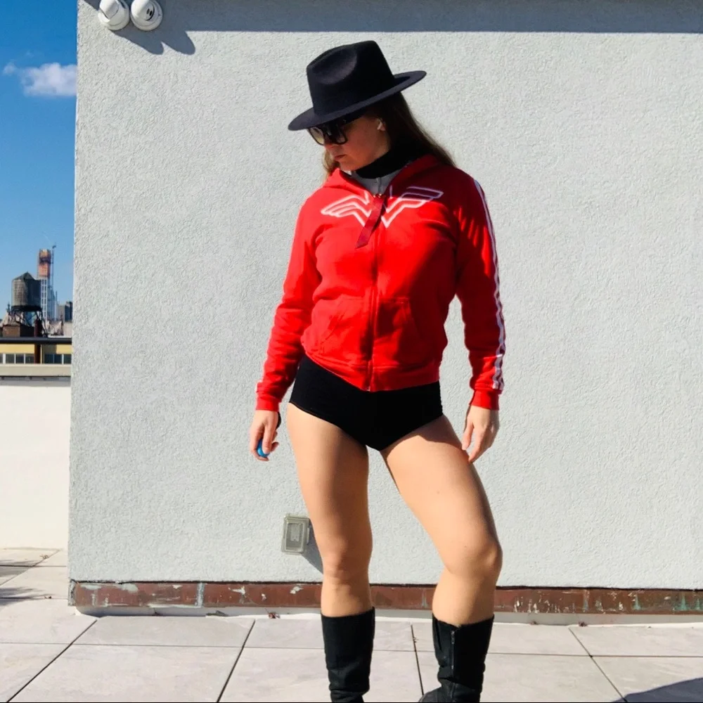 Vintage 2in1 Wonder Woman Red White Blue Star Stripe Double Side Turning Hoodie - Picture 3 of 16